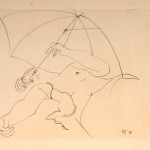 14. Girl and umbrella (1978 Conte on paper 48 x 54cm)