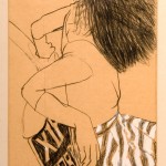 15. Girl and car boot (c.1980 Conte on paper 45 x 39cm)