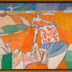 21. Orange beach scene with three figures (1988 Oil on board 122 x 177cm)