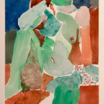 26. Seated figure with greens and reds (1990 Watercolour on paper 28 x 20cm)